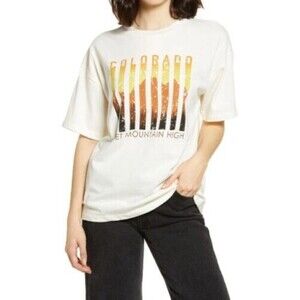 BP Women's Oversized Graphic Crew T-Shirt Colorado Mountain High Ivory Size S